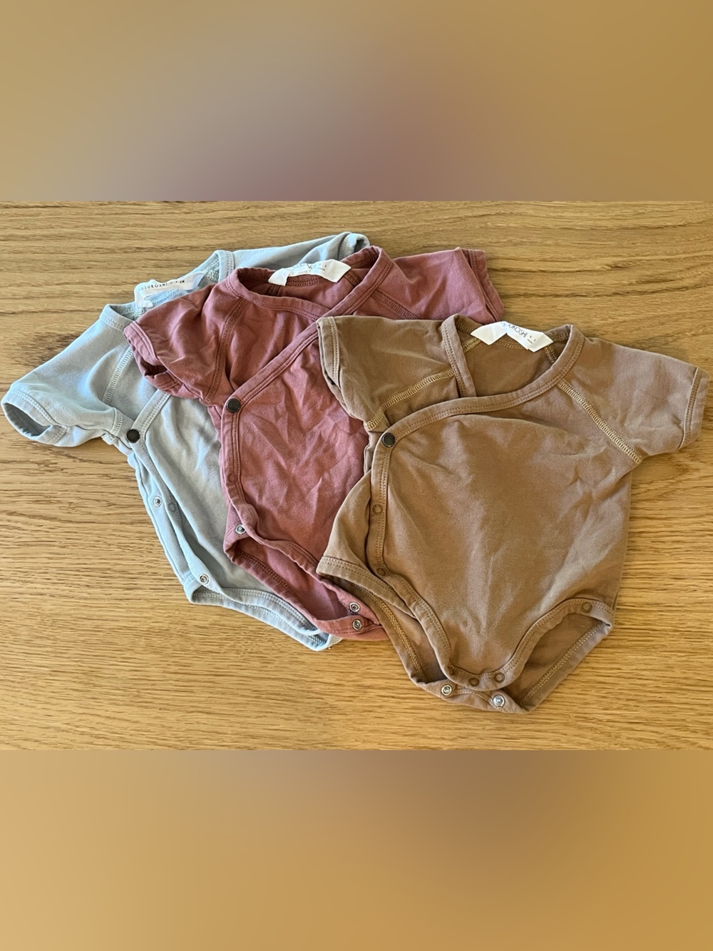Susukoshi Three-Pack Neutral Baby One-Pieces - Blue, Rose, Brown